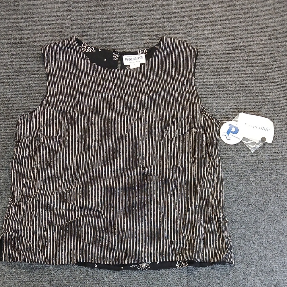 New Pendleton Black & White Striped Reversible Sleeveless Tank Sz L.